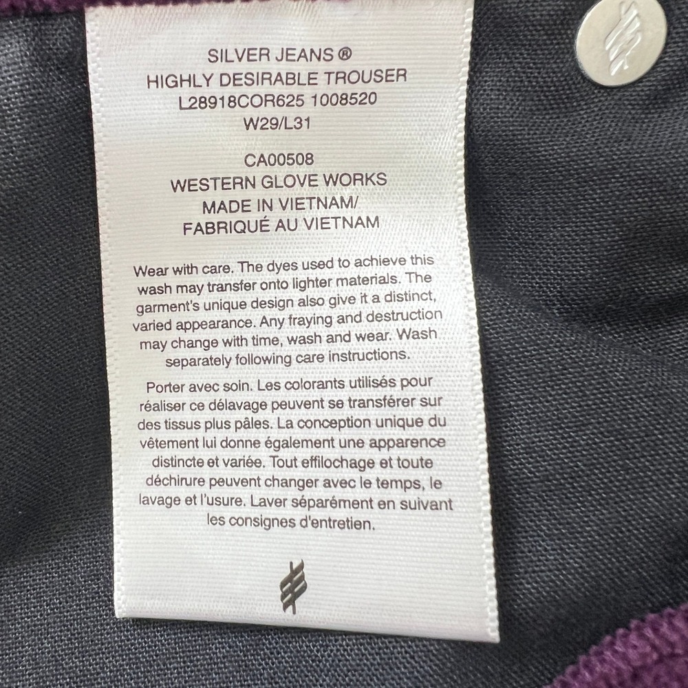 SilverJeans Co Highly Desirable High Rise Trouser Purple Corduroy W29 x L31 NWT - Picture 6 of 10